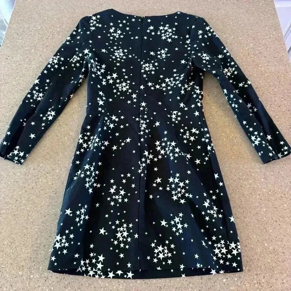Kate Spade Saturday Dress Size 2 Black Star Print V Neck Mini Long Sleeve - Picture 10 of 10